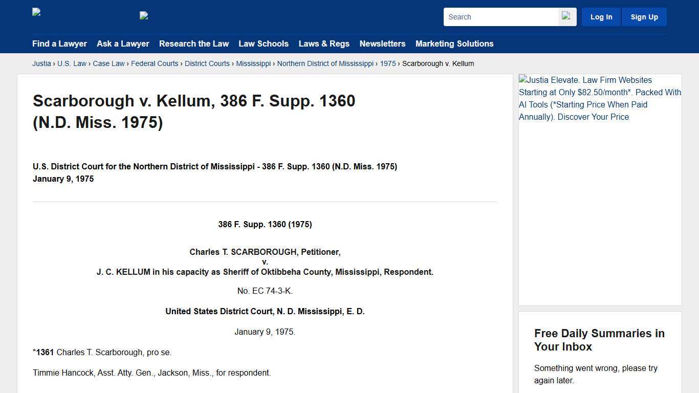 Scarborough v. Kellum, 386 F. Supp. 1360 (N.D. Miss. 1975) :: Justia